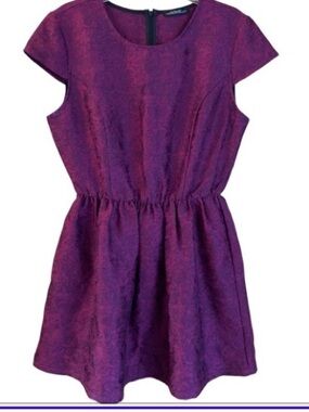 The Vintage Shop Plum Jacquard Cap-Sleeve Party Dress Size L